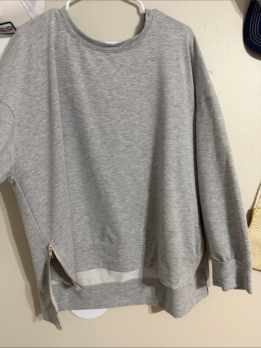 Everyday Grey Crewneck Sweatshirt with Side Zips